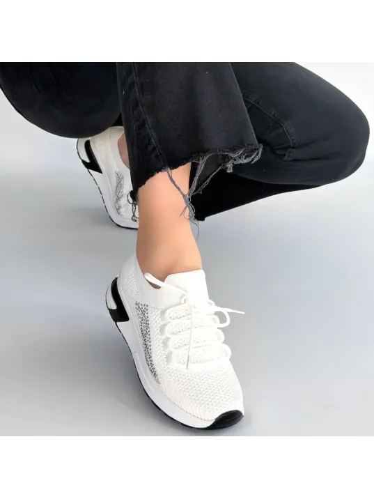 Belan Beyaz Triko Bağcıklı Spor Ayakkabı