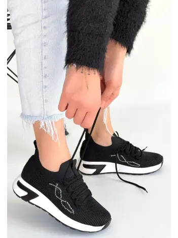 Belan Siyah Triko Bağcıklı Spor Ayakkabı