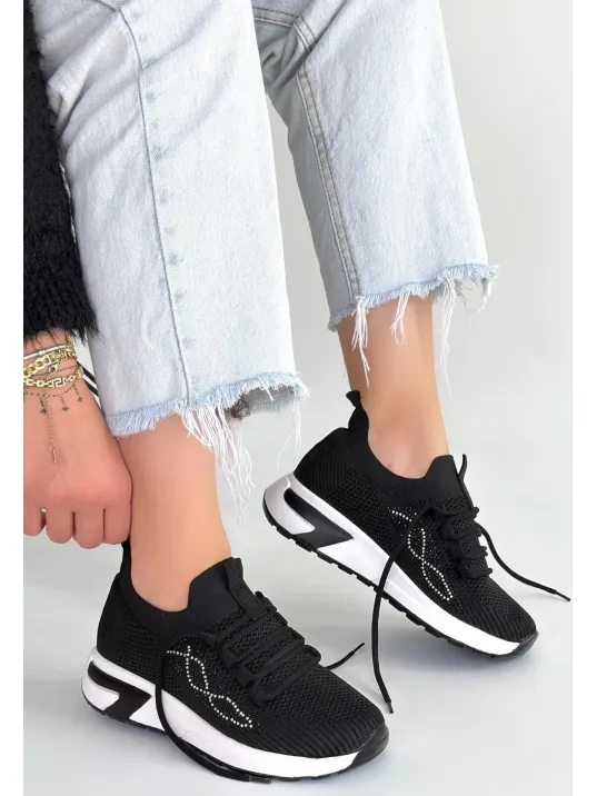 Belan Siyah Triko Bağcıklı Spor Ayakkabı