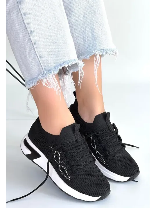 Belan Siyah Triko Bağcıklı Spor Ayakkabı