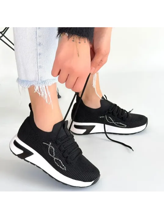 Belan Siyah Triko Bağcıklı Spor Ayakkabı