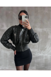 Beli Büzgülü Crop Deri Ceket Siyah Beli Büzgülü Crop Deri Ceket Siyah