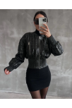 Beli Büzgülü Crop Deri Ceket Siyah Beli Büzgülü Crop Deri Ceket Siyah