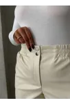 Beli Lastikli Çıtçıtlı Deri Şort Krem W241007