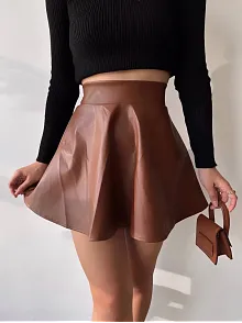 Beli Lastikli Deri Etek Kahve S24599