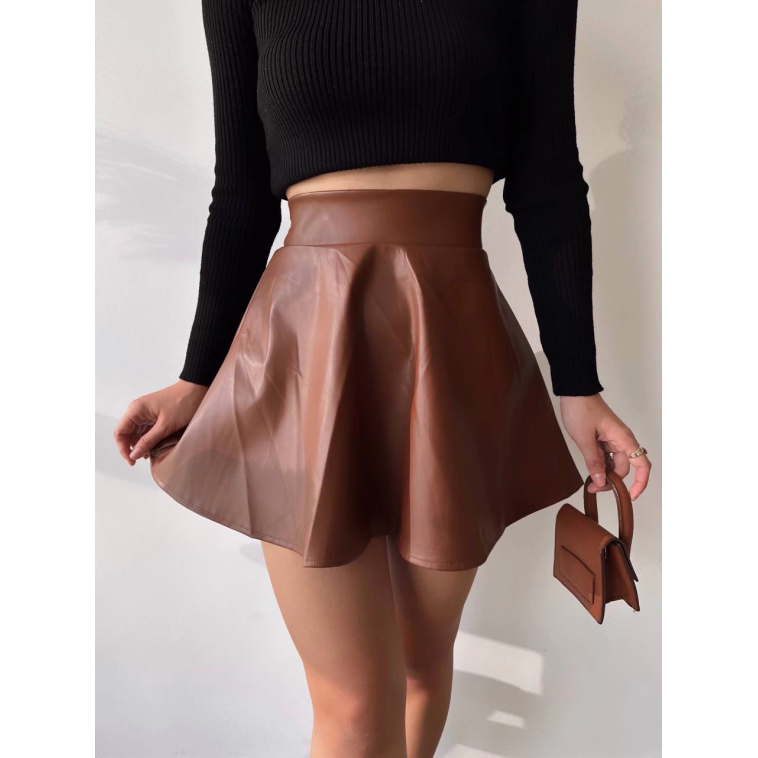 Beli lastikli deri etek kahve s24599 Beli lastikli deri etek kahve s24599
