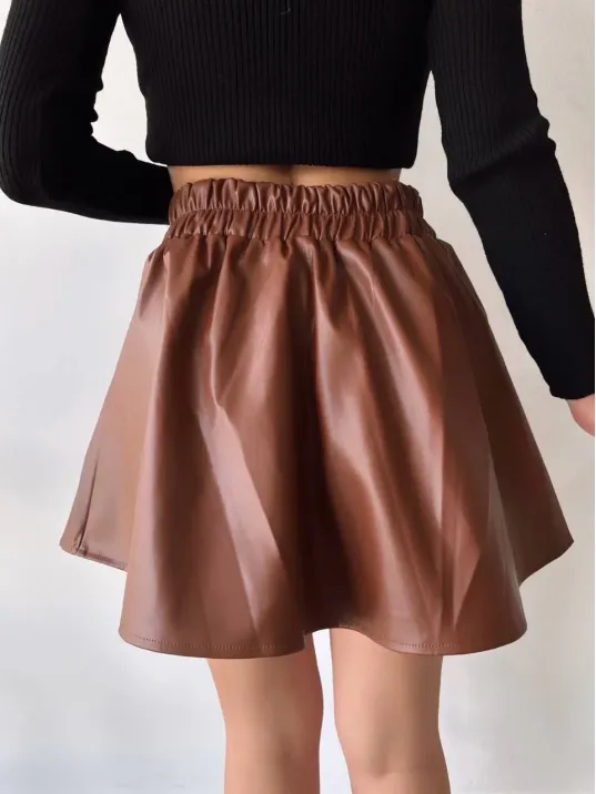 Beli Lastikli Deri Etek Kahve S24599