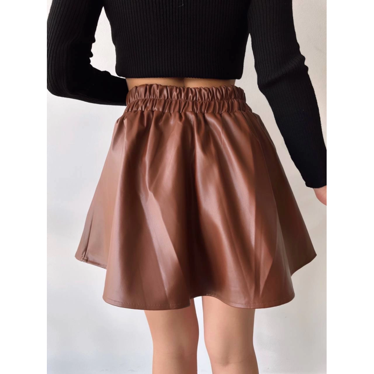 Beli lastikli deri etek kahve s24599 Beli lastikli deri etek kahve s24599