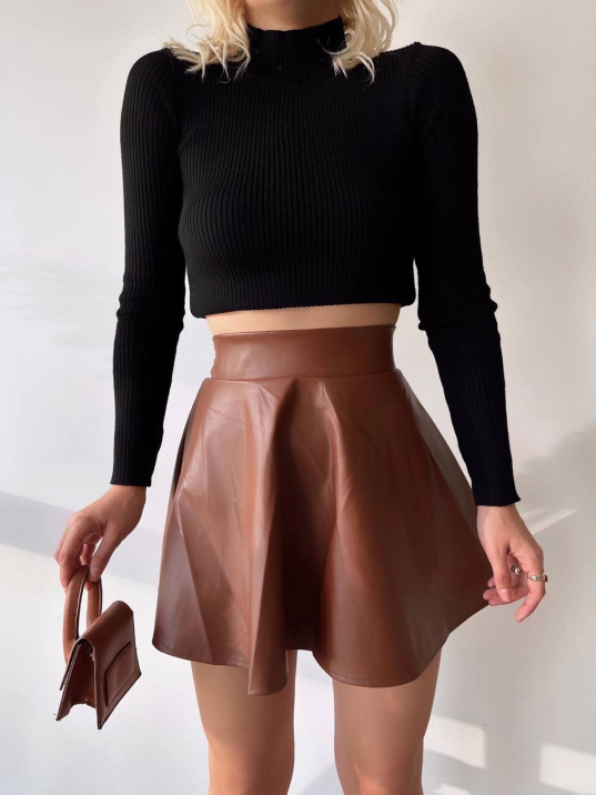 Beli lastikli deri etek kahve s24599 Beli lastikli deri etek kahve s24599