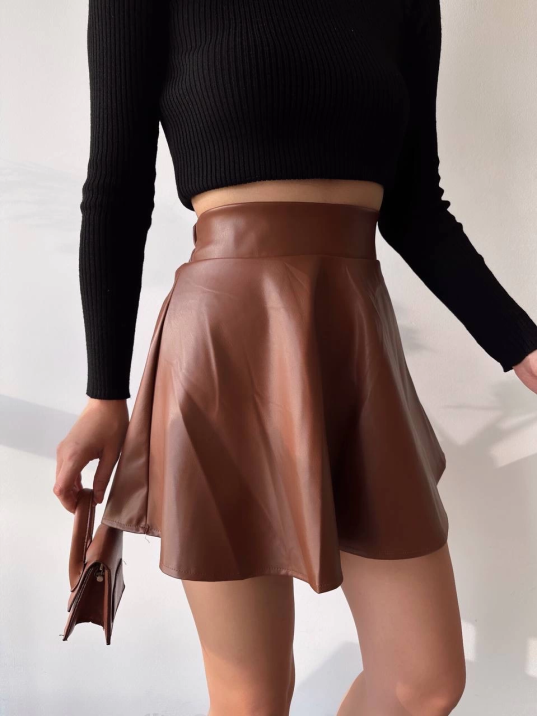 Beli lastikli deri etek kahve s24599 Beli lastikli deri etek kahve s24599