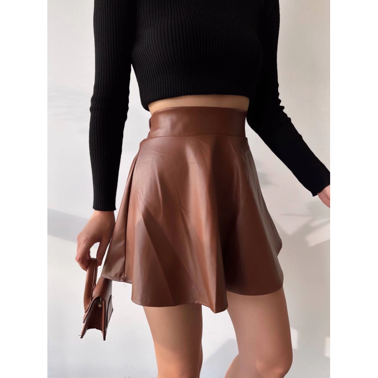 Beli lastikli deri etek kahve s24599 Beli lastikli deri etek kahve s24599