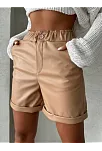 Beli Lastikli Duble Paça Deri Şort Bej W24755