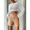 Beli lastikli duble paça deri şort bej w24755 Beli lastikli duble paça deri şort bej w24755