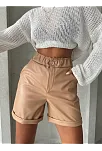 Beli Lastikli Duble Paça Deri Şort Bej W24755