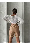 Beli Lastikli Duble Paça Deri Şort Bej W24755