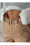 Beli Lastikli Duble Paça Deri Şort Bej W24755