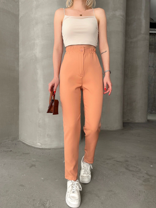 Beli lastikli karamel pantolon Beli lastikli karamel pantolon