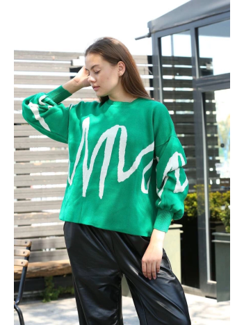 Beyaz çizgili bisiklet yaka kazak yeşil Beyaz çizgili bisiklet yaka kazak yeşil