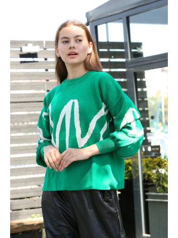 Beyaz çizgili bisiklet yaka kazak yeşil Beyaz çizgili bisiklet yaka kazak yeşil