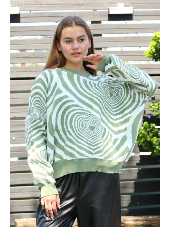 Beyaz kalp çizgili kazak mint Beyaz kalp çizgili kazak mint