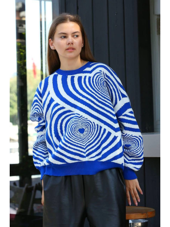 Beyaz kalp çizgili kazak saks mavisi Beyaz kalp çizgili kazak saks mavisi