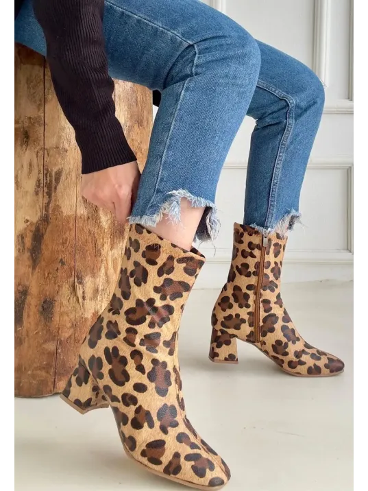Birta Leopar Cilt Streç Topuklu Bot Birta Leopar Cilt Streç Topuklu Bot