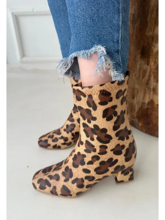 Birta Leopar Cilt Streç Topuklu Bot Birta Leopar Cilt Streç Topuklu Bot