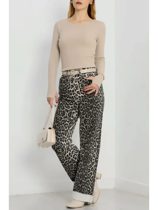 Bisiklet Yaka Parmak Geçmeli Kaşkorse Bluz Bej A3829