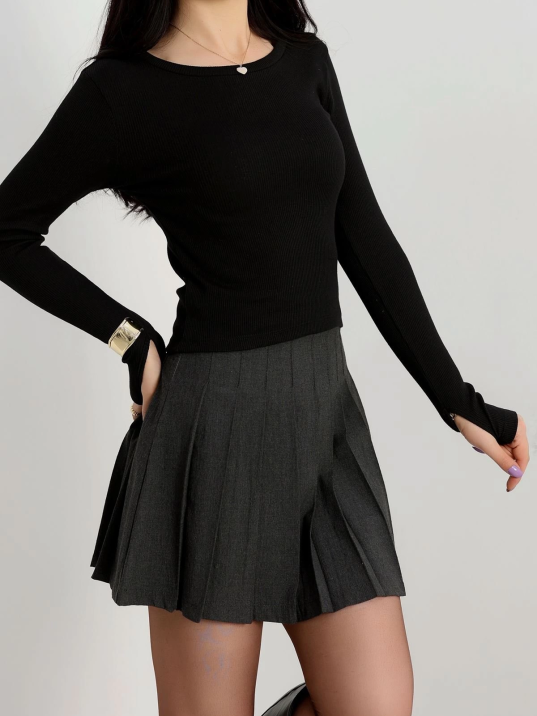 Bisiklet Yaka Parmak Geçmeli Kaşkorse bluz siyah a3829 Bisiklet Yaka Parmak Geçmeli Kaşkorse bluz siyah a3829