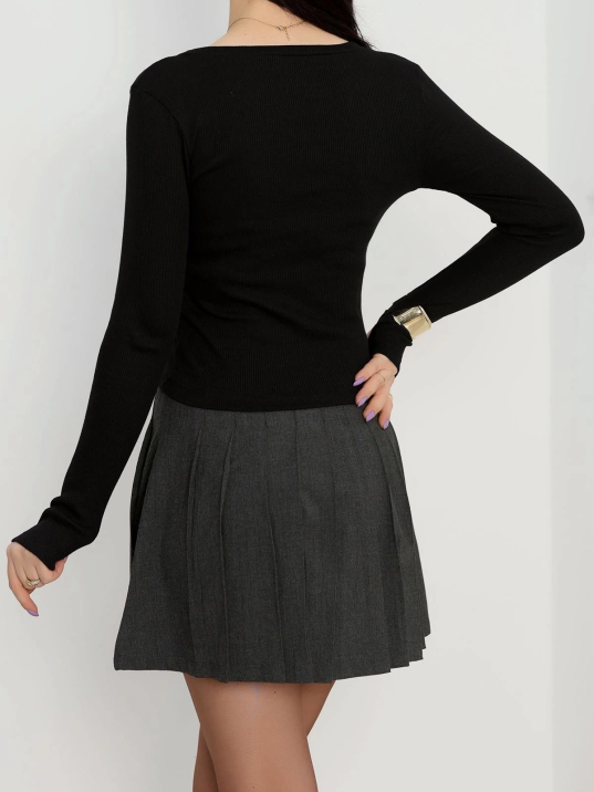 Bisiklet Yaka Parmak Geçmeli Kaşkorse bluz siyah a3829 Bisiklet Yaka Parmak Geçmeli Kaşkorse bluz siyah a3829