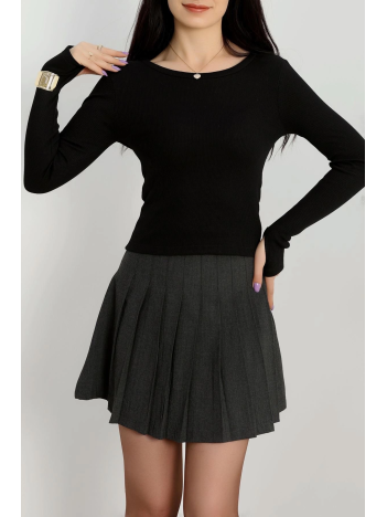 Bisiklet Yaka Parmak Geçmeli Kaşkorse bluz siyah a3829 Bisiklet Yaka Parmak Geçmeli Kaşkorse bluz siyah a3829