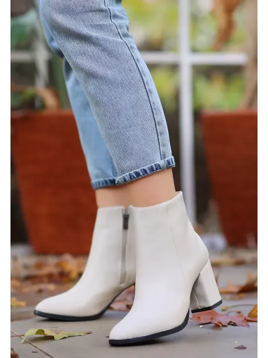 Biya Bej Cilt Topuklu Bot Biya Bej Cilt Topuklu Bot