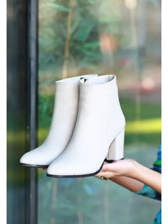 Biya Bej Cilt Topuklu Bot Biya Bej Cilt Topuklu Bot