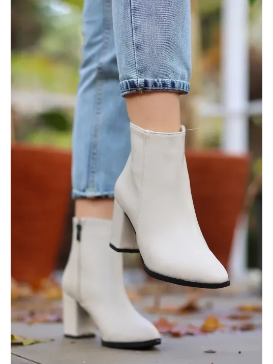 Biya Bej Cilt Topuklu Bot Biya Bej Cilt Topuklu Bot