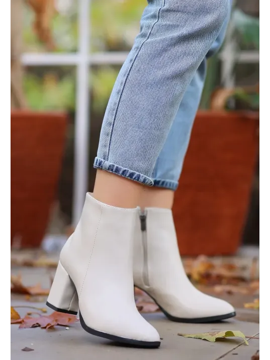 Biya Bej Cilt Topuklu Bot Biya Bej Cilt Topuklu Bot