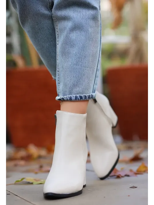 Biya Bej Cilt Topuklu Bot Biya Bej Cilt Topuklu Bot