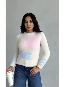 Bıyıklı Triko Kazak Beyaz