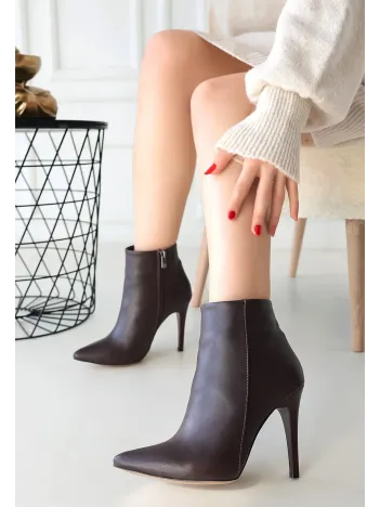 Blan Kahverengi Cilt Topuklu Bot Blan Kahverengi Cilt Topuklu Bot