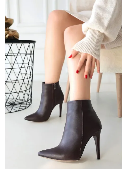 Blan Kahverengi Cilt Topuklu Bot Blan Kahverengi Cilt Topuklu Bot