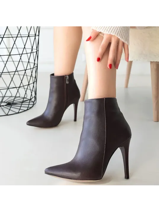 Blan Kahverengi Cilt Topuklu Bot Blan Kahverengi Cilt Topuklu Bot