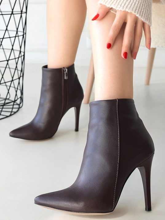 Blan Kahverengi Cilt Topuklu Bot