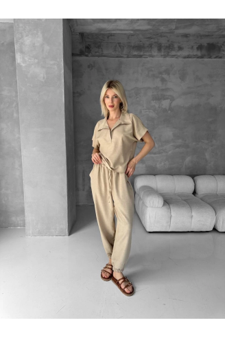 Bluz şalvar takım bej s255841