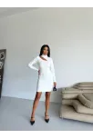 Boğazlı Gögüs Dekolteli Elbise Beyaz F2333