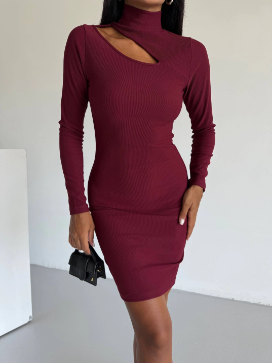 Boğazlı gögüs dekolteli elbise bordo f2333 Boğazlı gögüs dekolteli elbise bordo f2333