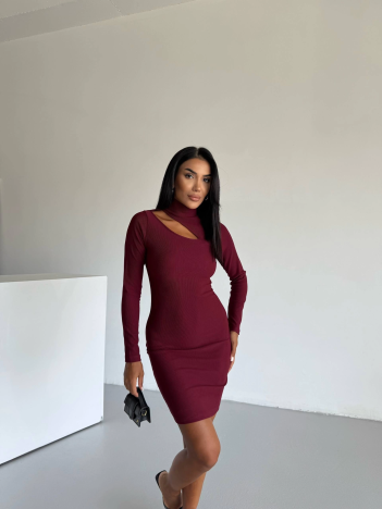 Boğazlı gögüs dekolteli elbise bordo f2333 Boğazlı gögüs dekolteli elbise bordo f2333