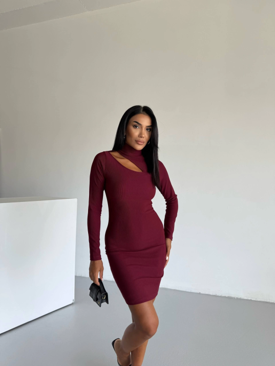 Boğazlı gögüs dekolteli elbise bordo f2333 Boğazlı gögüs dekolteli elbise bordo f2333