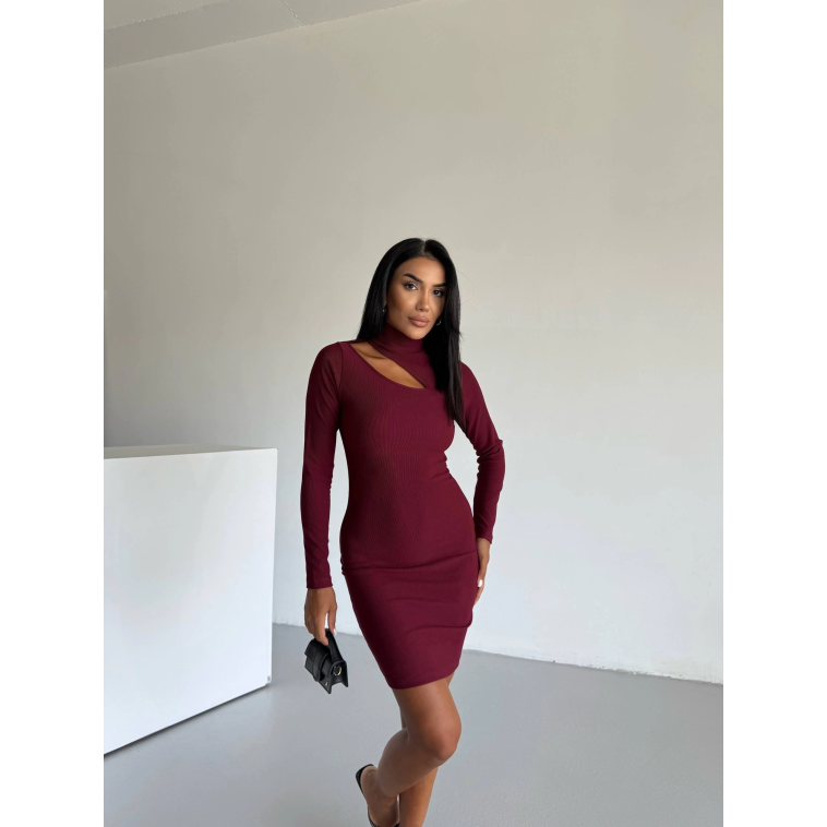 Boğazlı gögüs dekolteli elbise bordo f2333 Boğazlı gögüs dekolteli elbise bordo f2333