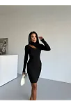Boğazlı Gögüs Dekolteli Elbise Siyah F2333