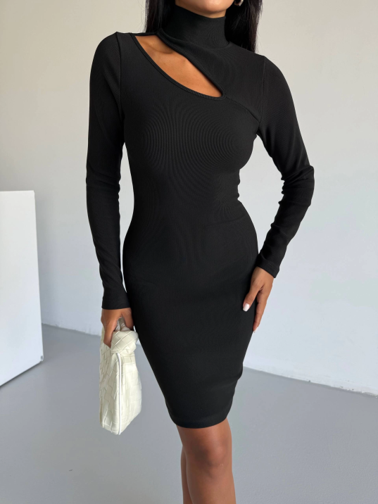 Boğazlı gögüs dekolteli elbise siyah f2333 Boğazlı gögüs dekolteli elbise siyah f2333