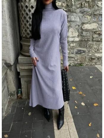 Boğazlı Kalın Bürümcük Uzun Elbise Gri Boğazlı Kalın Bürümcük Uzun Elbise Gri